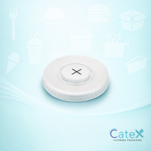 Crystal clear PET plastic cold cup lids with a central X-cut straw slot for takeaway drinks