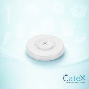 Crystal clear PET plastic cold cup lids with a central X-cut straw slot for takeaway drinks