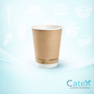 Vegware 12oz brown kraft double wall hot coffee cup with plant-based PLA lining