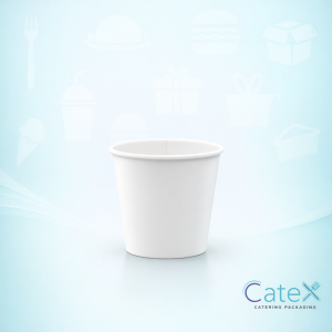 White 4oz single wall compostable paper cup for espresso and hot drink sampling