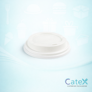 White compostable PLA hot coffee cup lids made from CPLA for 8oz and 10oz cups in Ireland