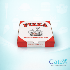 Stack of strong white corrugated pizza boxes for professional takeaway delivery