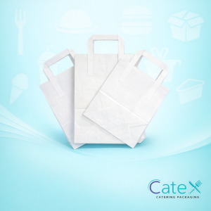 High-quality white kraft paper carrier bags with strong integrated handles for retail use