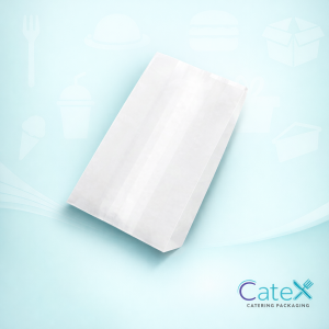 Pack of 500 large white paper bread bags with clear display window strung for dispensing