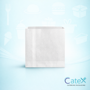 Stack of small white sulphite paper bags 6 x 7 inch for bakery and pharmacy use