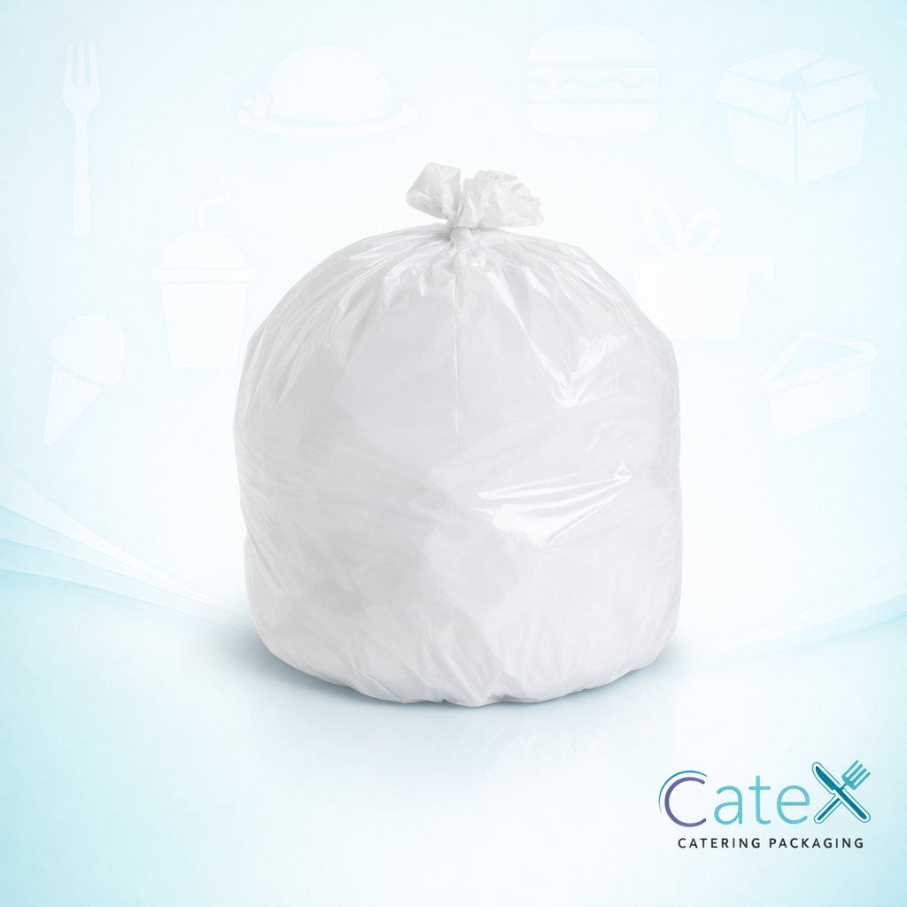 Rolls of white swing bin liners size 23x30 for office and kitchen waste management in Ireland