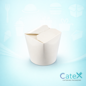 White tub noodle boxes with round base and poly-lining for leak-proof takeaway service