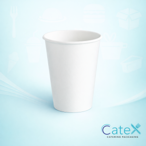 Stack of Whizz 12oz disposable paper cold cups for fountain drinks and water
