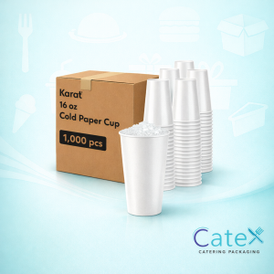 Stack of Whizz 16oz disposable paper cold cups for large fountain drinks and milkshakes
