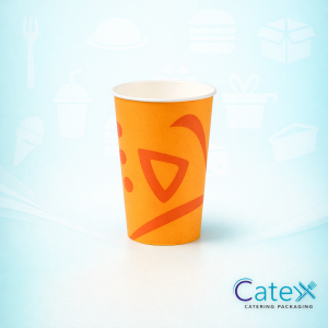 Case of Whizz printed polycoated paper cold cups for professional catering and takeaway