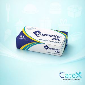 Pack of 3 Wrapmaster 300mm foil refill 90m rolls for commercial catering dispensers